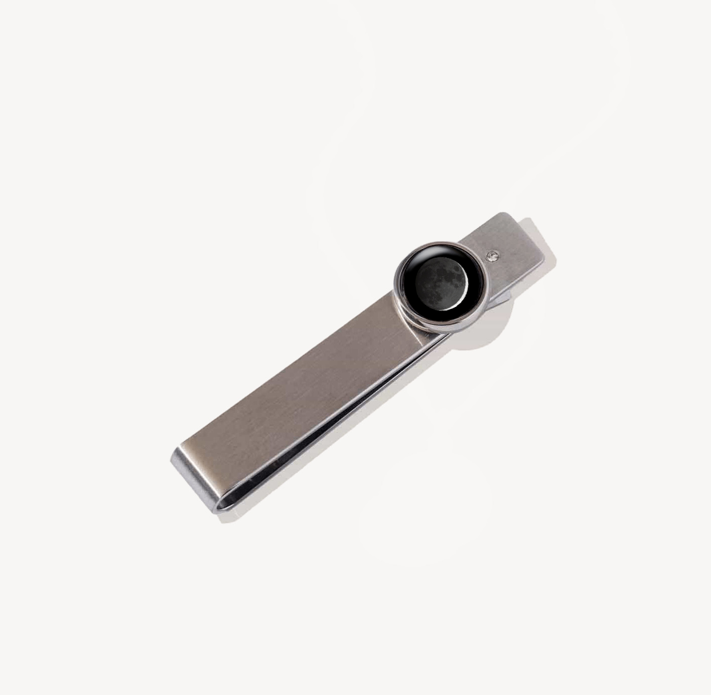 Moon & Crystal Tie Bar in Stainless Steel